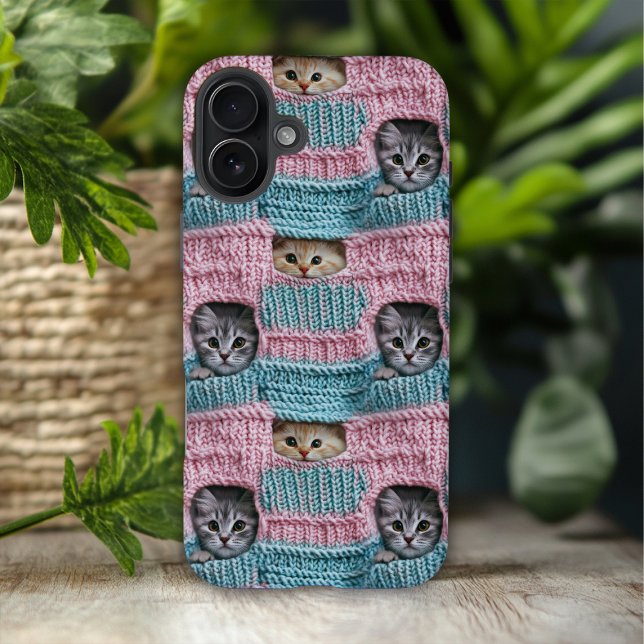 Cute Cats Pink Blue Knitting Girly Case-Mate iPhone Case (Creator Uploaded)