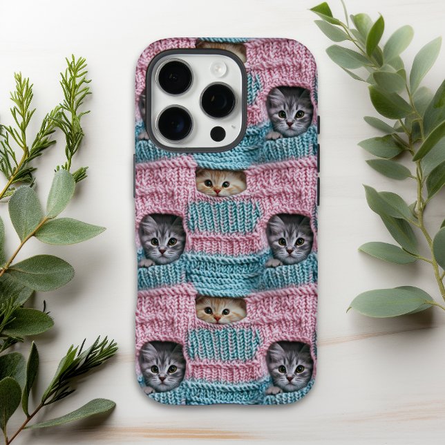 Cute Cats Pink Blue Knitting Girly Case-Mate iPhone Case (Creator Uploaded)