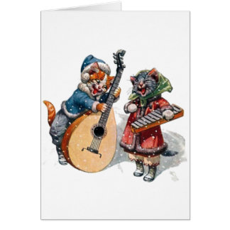 Cute Cats Play Mandolin and Xylophone in the Snow Cards