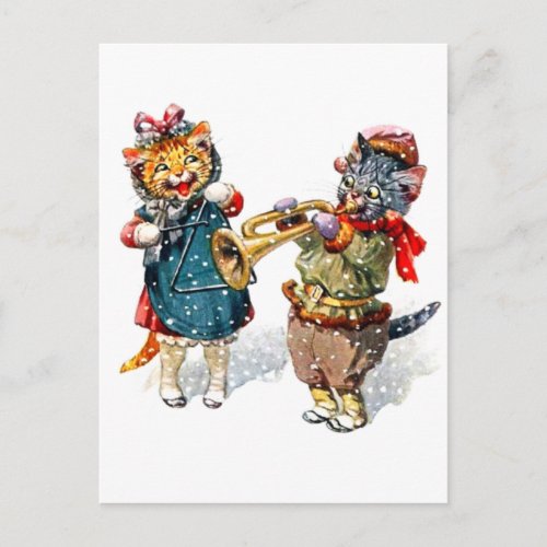 Cute Cats Play the Trumpet  Triangle in the Snow Postcard