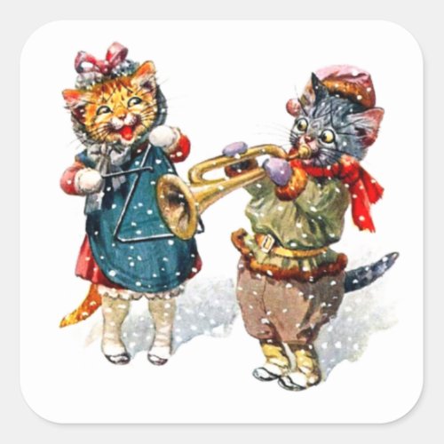 Cute Cats Play the Trumpet  Triangle in the Snow Square Sticker