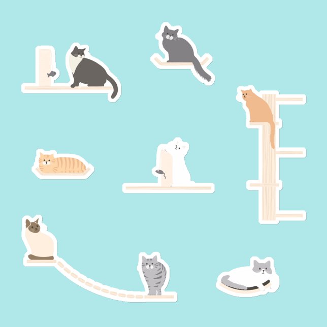 Cute Cats Play Wall Furniture Sticker Sheet (Creator Uploaded)