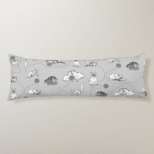 Cute Cats Playing & Being Naughty Pattern Body Pillow (Front)