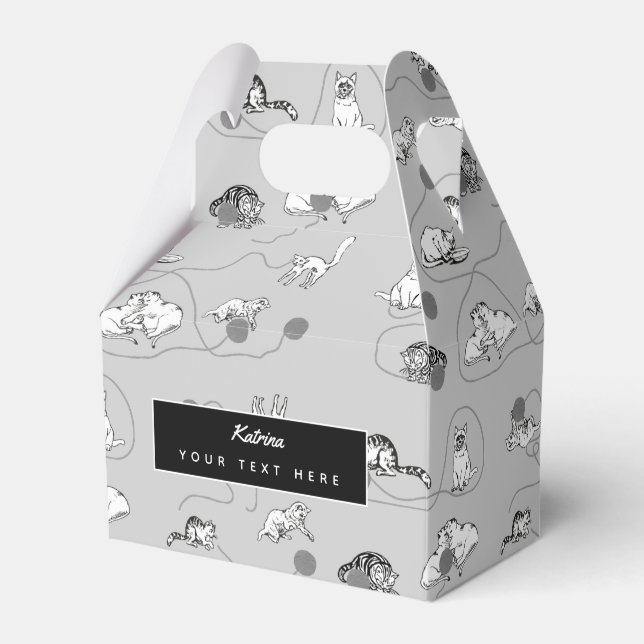 Cute Cats Playing & Being Naughty Pattern Favor Boxes (Front Side)