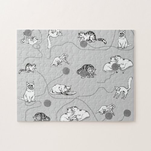 Cute Cats Playing  Being Naughty Pattern Jigsaw Puzzle