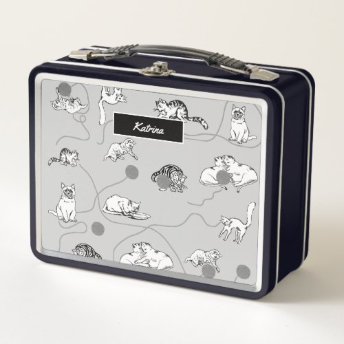 Cute Cats Playing  Being Naughty Pattern Metal Lunch Box