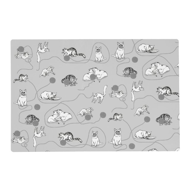 Cute Cats Playing & Being Naughty Pattern Placemat (Front)