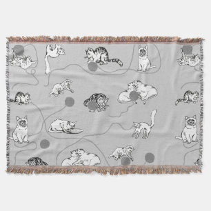 Cute Cats Playing & Being Naughty Pattern Throw Blanket