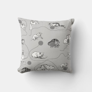 Cute Cats Playing & Being Naughty Pattern Throw Pillow