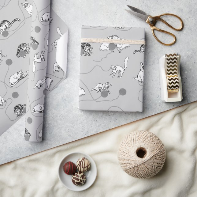Cute Cats Playing & Being Naughty Pattern Wrapping Paper (Crafts)