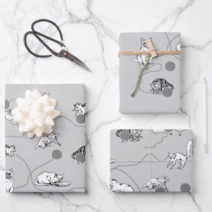 Cute Cats Playing & Being Naughty Pattern Wrapping Paper Sheets