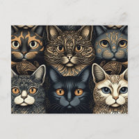 Cute cats posing together invitation postcard