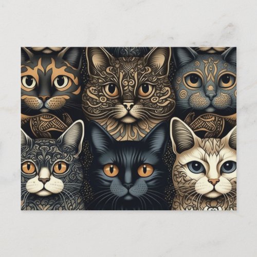 Cute cats posing together postcard