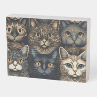 Cute cats posing together wooden box sign