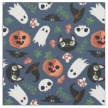 Cute Cats &amp; Pumpkins Navy Blue Halloween Pattern Fabric