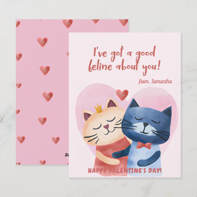 Cute Cats Punny Funny Kids Valentines Day Holiday Card (Front/Back)