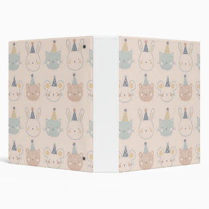 Cute Cats Rabbits and Bears Faces Pastel Pattern 3 Ring Binder