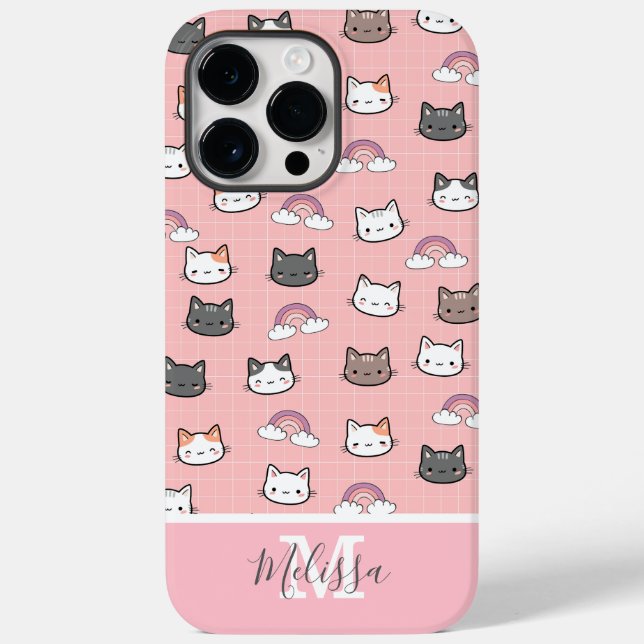 Cute Cats & Rainbow Monogram  Case-Mate iPhone Case (Back)