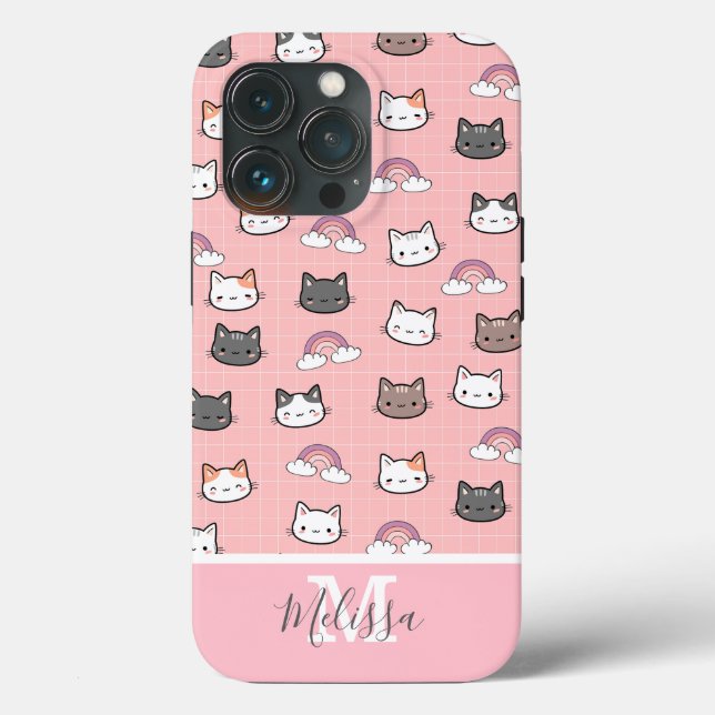 Cute Cats & Rainbow Monogram  Case-Mate iPhone Case (Back)
