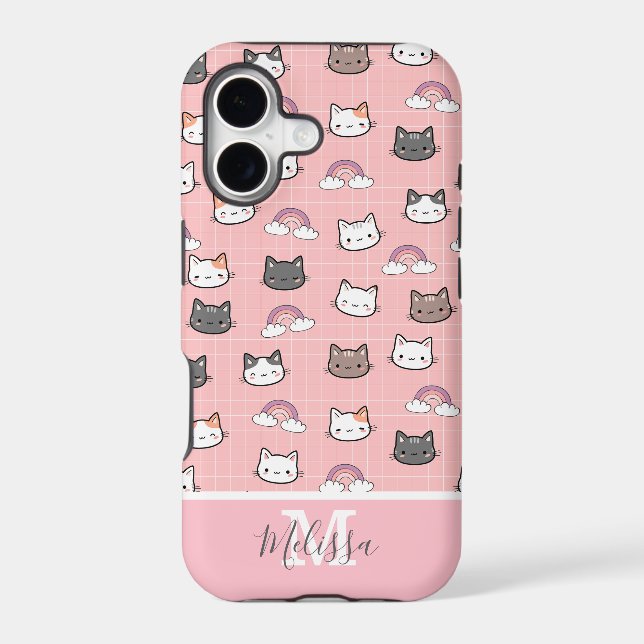 Cute Cats & Rainbow Monogram  Iphone Case (Back)