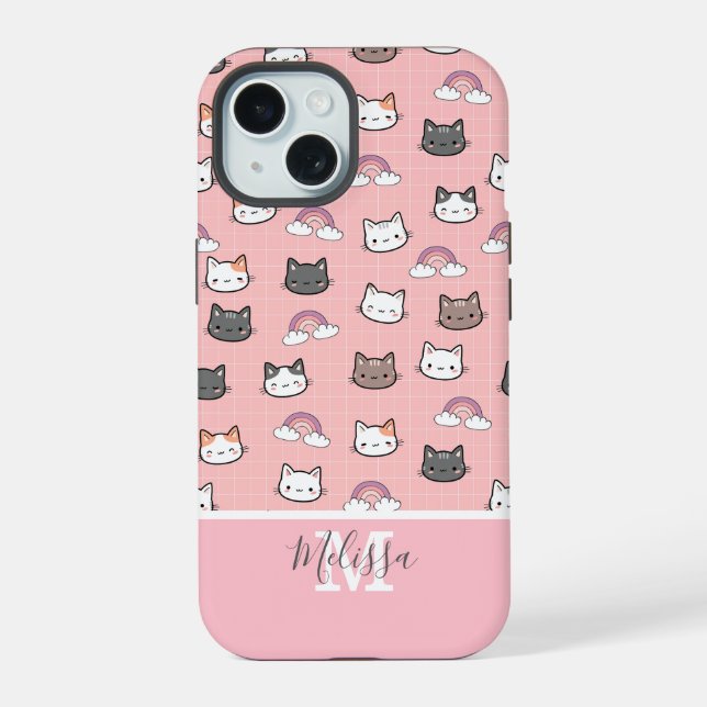 Cute Cats & Rainbow Monogram  Iphone Case (Back)