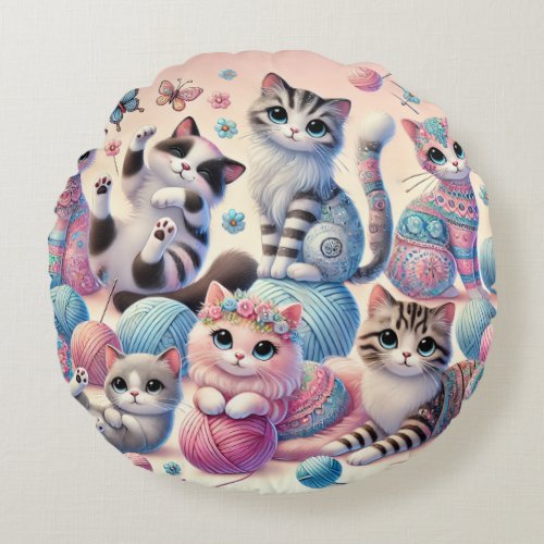 Cute Cats Round Pillow