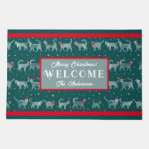 Cute Cats Santa Hats Custom Holiday Doormat