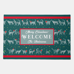 Cute Cats Santa Hats Custom Holiday Doormat