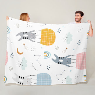 Cute Cats Seamless Pattern Fleece Blanket