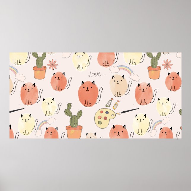 Cute cats seamless pattern poster (Front)