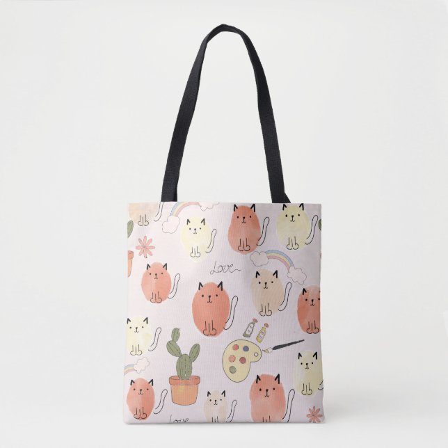 Cute cats seamless pattern tote bag (Front)