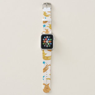 Cute cats seamless pattern with stars funny drawin apple watch band