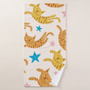 Cute cats seamless pattern with stars funny drawin bath towel