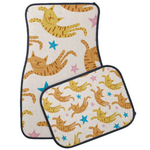 Cute cats seamless pattern with stars funny drawin car floor mat