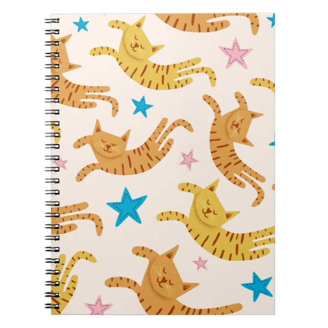 Cute cats seamless pattern with stars funny drawin notebook (Front)