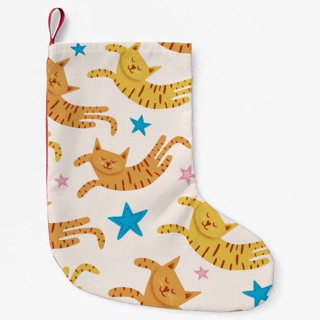 Cute cats seamless pattern with stars funny drawin small christmas stocking (Front)