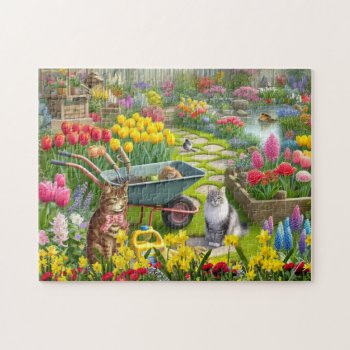 Cute Cats Sitting In Garden Jigsaw Puzzle by Susang6 at Zazzle