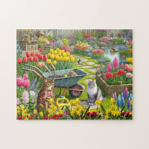 Cute Cats Sitting in Garden Jigsaw Puzzle