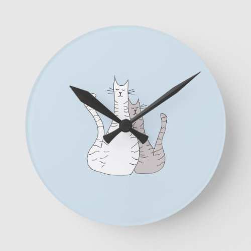 Cute Cats Tabby Kitties Blue Round Clock