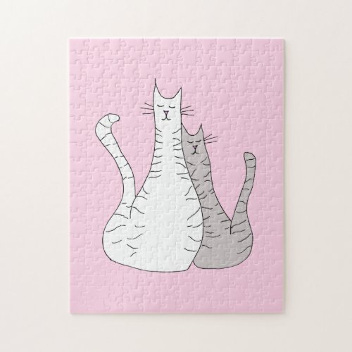 Cute Cats Tabby Kitties Kids Pink Jigsaw Puzzle