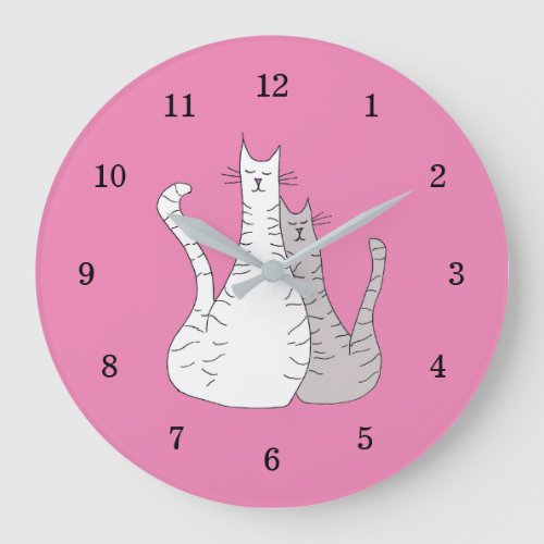 Cute Cats Tabby Kitties Pink Large Clock