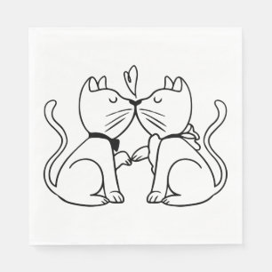 Cute Cats Thank You Black White Wedding Bridal Napkins