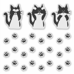 Cute Cats Three Wise Kitties with Paw Prints Sticker
