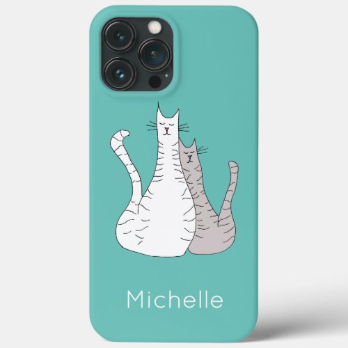 Cute Cats Trendy Teal Green Personalized iPhone 13 Pro Max Case