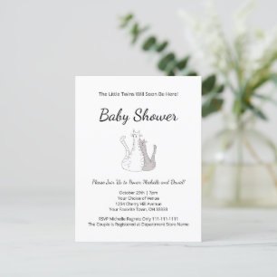 Cute Cats Twins Gender Neutral Simple Baby Shower Announcement Postcard