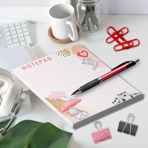 Cute Cats Umbrella Balloon Pink Theme Solid Line N Notepad