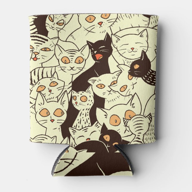 Cute Cats Vintage Wallpaper Pattern Can Cooler (Front)