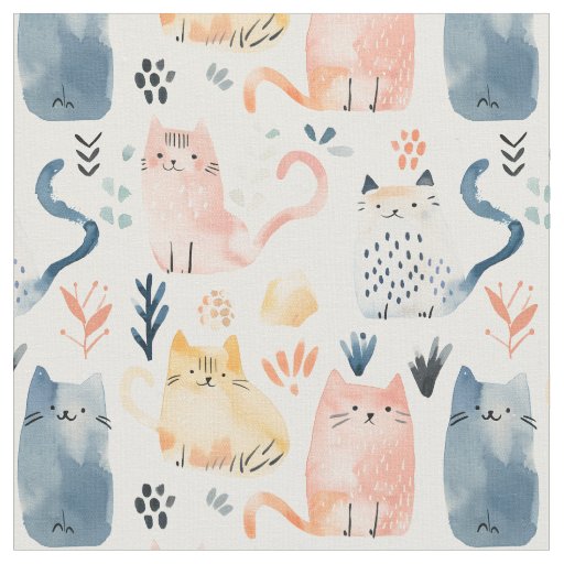 Cute cats watercolor pattern. fabric