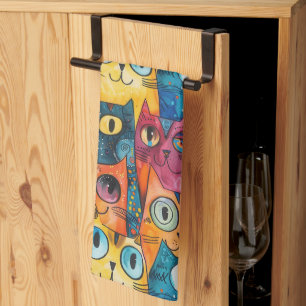 Cute Cats Watercolor Pattern Kitchen Towel