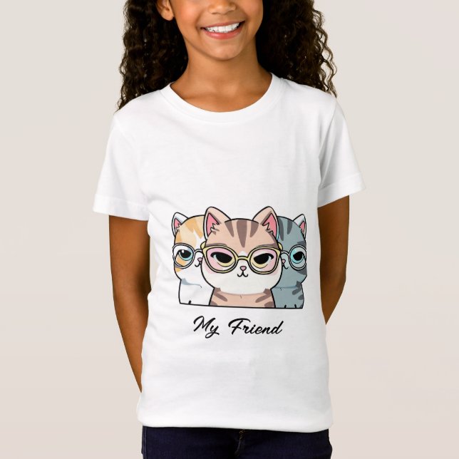 Cute Cats Wearing Glasses My Friend Change Text T-Shirt (Front)